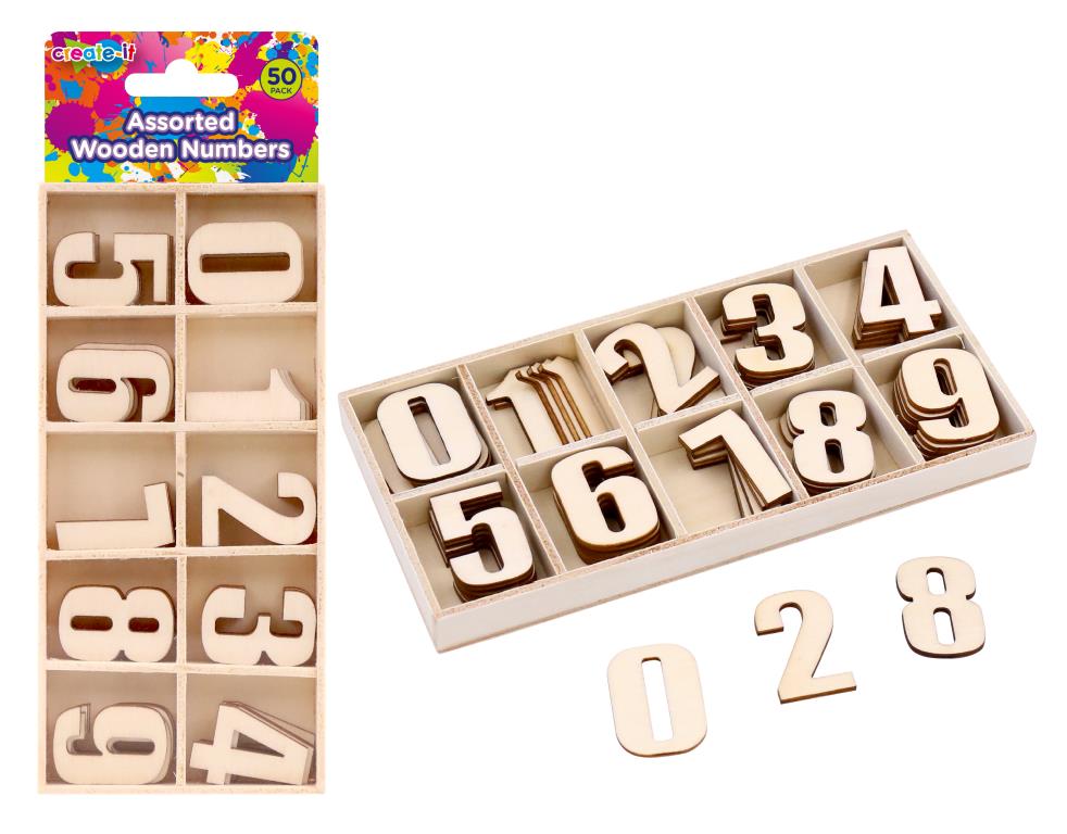Assorted Wooden Numbers - Box Set Edition-50PK