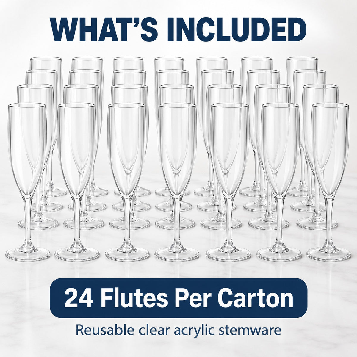 Plastic champagne flutes carton of 24, reusable clear acrylic 160ml stemware