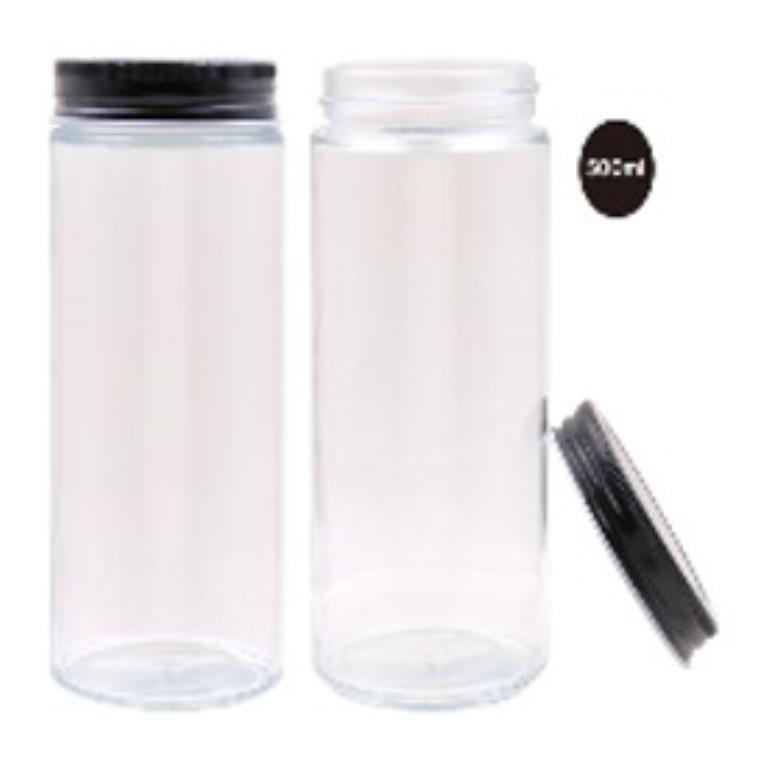 500ML Screw Top Glass Jar W/Black Lid (D)