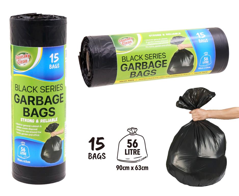15PK  - 56LTR  Black Series Garbage Bags
