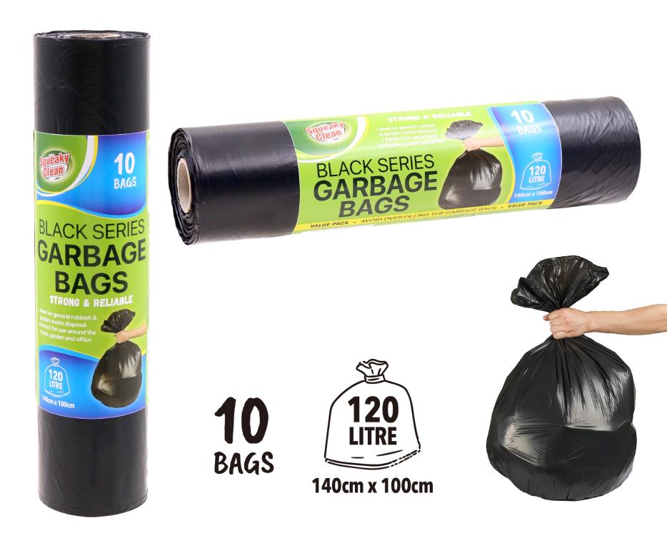 10PK  - 120LTR  Black Series Garbage Bags