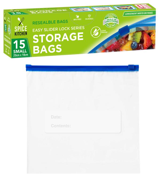 15PK Easy Secure Slider Lock Storage Bags - 20CM X 18CM