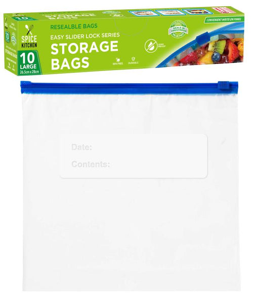 10PK Easy Secure Slider Lock Storage Bags - 27CM X 28CM