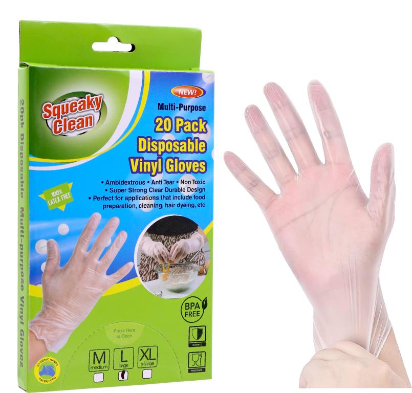 20PK Disposable Multi-Purpose Vinyl Gloves