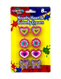 8PK Novelty Heart and Butterfly Erasers