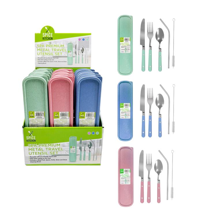 5PK Premium Metal Travel Utensil Set