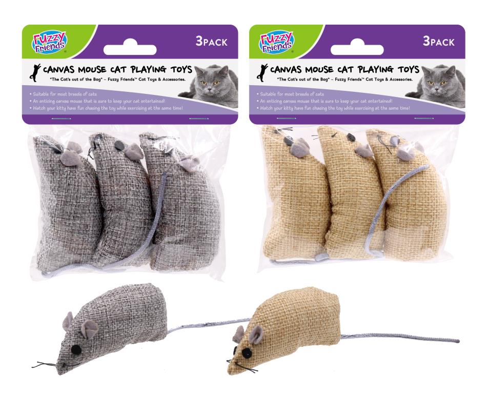 3PK Canvas Mouse Cat Playing Toys