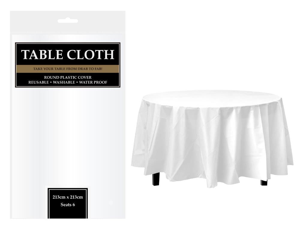 Plastic Round Series Table Cover-213CM Diameter-White Only