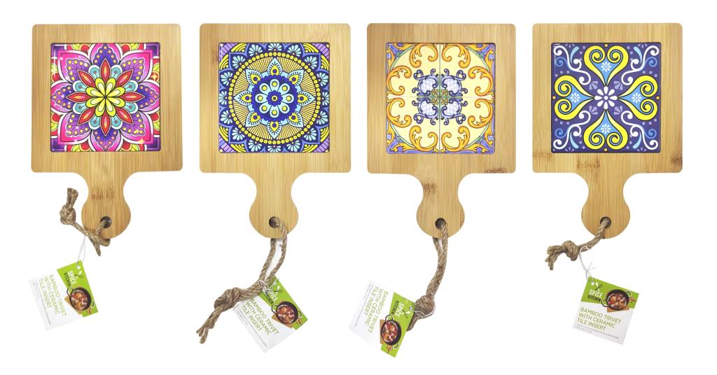 Premium Bamboo Trivet with Tile Insert - Square Series