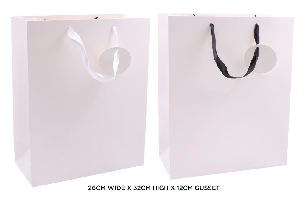 Premium Paper Gift Bag-White/Black Ribbon Series-26CM x 32CM x 12CM
