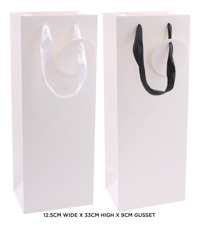 Premium Paper Gift Bag-White/Black Ribbon Series-12.5CM x 33CM x 9CM