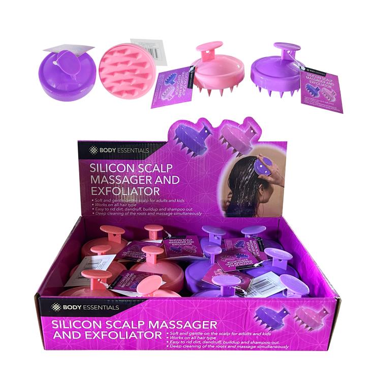 Silicone exfoliating brush and face massager 8x8x7cm in 2 assorted colours — wholesale bulk supply for retail and spa