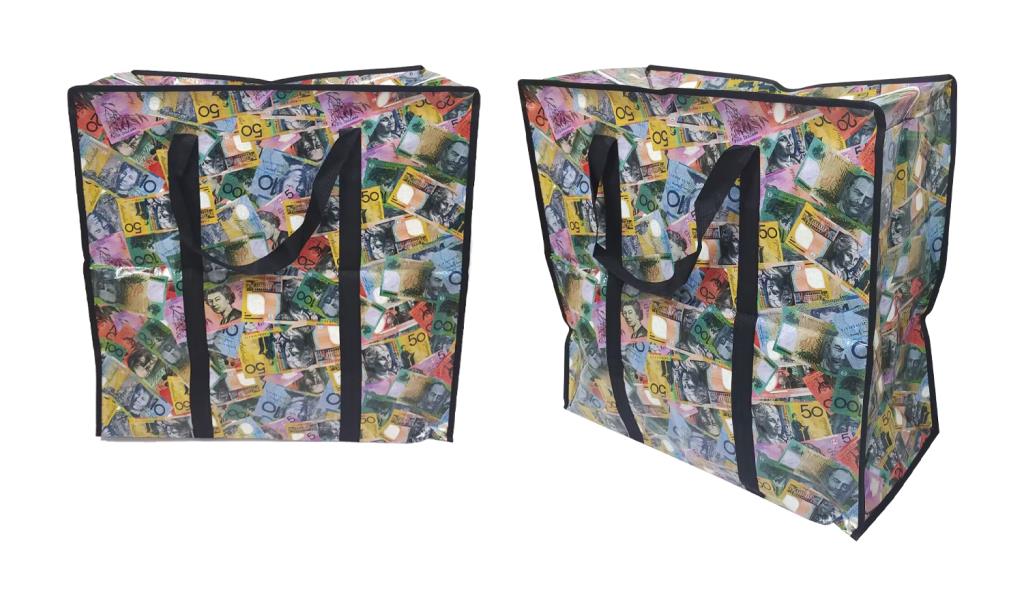 AUD Currency Themed Zipped Storage Bag - Extra Large