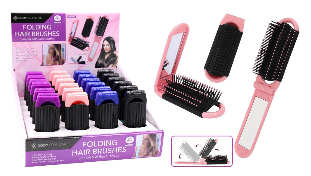 Folding Hair Brushes W/Mirror - Display Box Series
