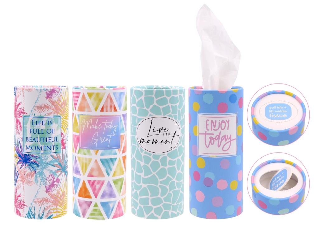 Decorative Cylinder Style Car Tissues -50PK**PASTEL PATTERNED SERIES**