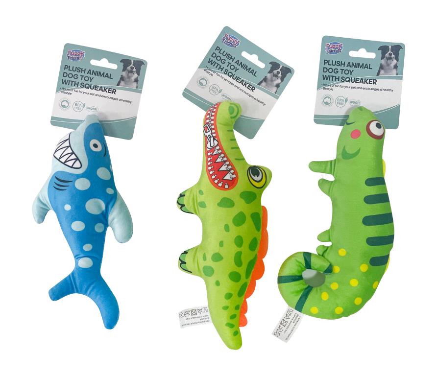 Preium Plush Pet Toy With Squeaker - Dino/Crock & Shark