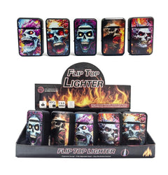 Flip Top Style Lighter - Fire Skull Series
