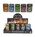 Calavera sugar skull design refillable flip top lighters in a wholesale 20-unit display box