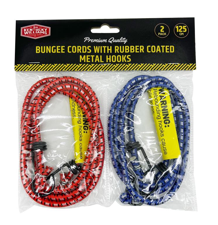 2PK Bungee Cords with Rubber Coated Metal Hooks