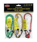 3Pk Assorted size Bungee Cords with Rubber Coated Metal Hooks