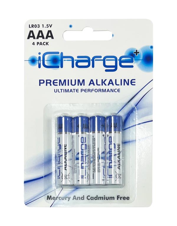 4PK iCharge Premium Alkaline AAA Batteries - Ultimate Performance