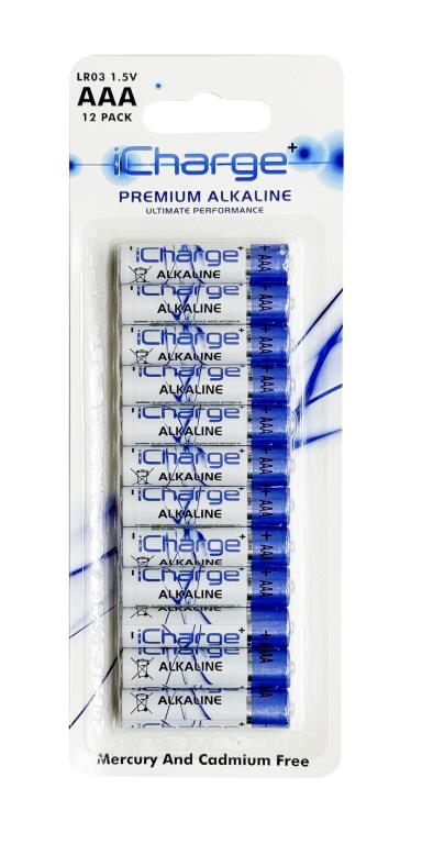 12PK iCharge Premium Alkaline AAA Batteries - Ultimate Performance