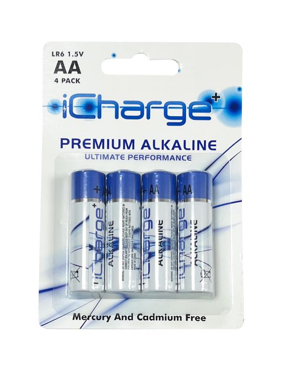 4PK iCharge Premium Alkaline AA Batteries - Ultimate Performance