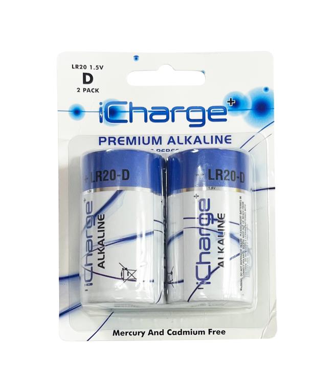2PK iCharge Premium Alkaline D Size Batteries - Ultimate Performance