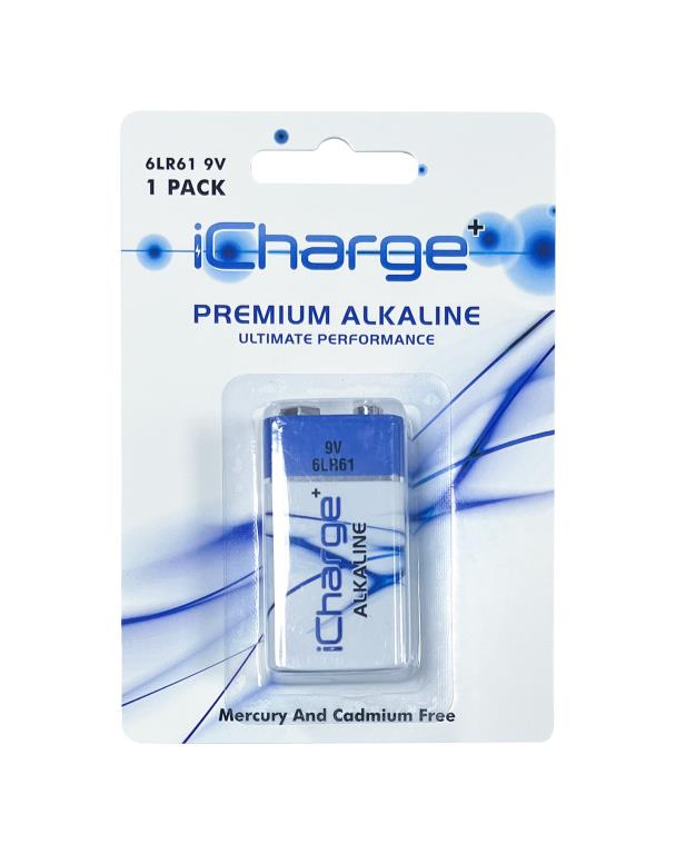 1PK iCharge Premium Alkaline 9V Size Battery - Ultimate Performance