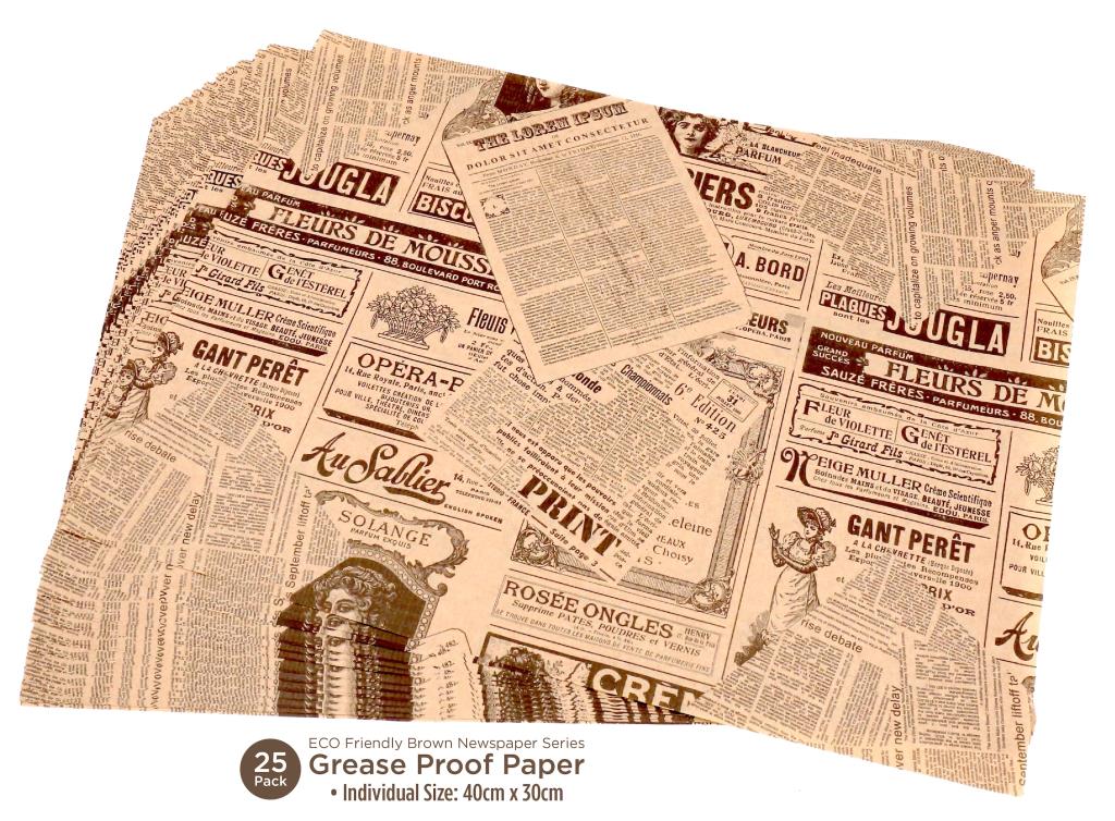 Brown biodegradable greaseproof paper 30x40cm sheets, 50-pack bulk wholesale for restaurant food wrapping