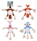 Rope knotted plush dog toy 22x28cm assorted designs tug and fetch wholesale pet retail