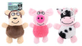 Assorted plush animal series dog toys at 15x25cm – colourful wholesale pet toy range displayed together