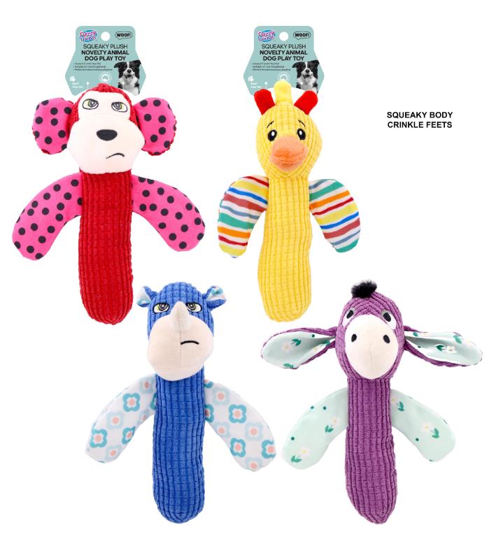Assorted dog plush animal shaped toys 24cm x 20cm – soft plush dog toy for retail display