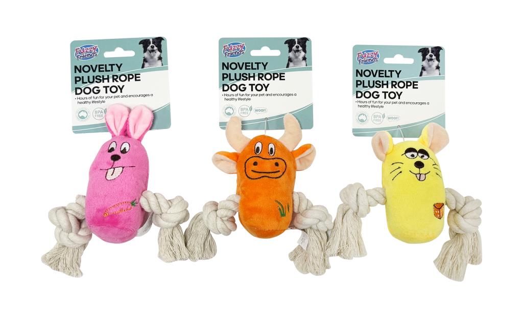 Plush Funny Animals Rope Dog Toy - 3 Assorted