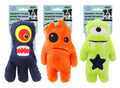 Monster mash dog plush squeaky toy 12.5x20cm assorted designs for pet retail and party hire