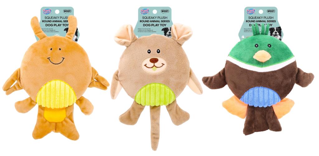 Squeaky plush big round animal series dog toy 20cm x 25cm – chunky squeaky toy for dogs wholesale