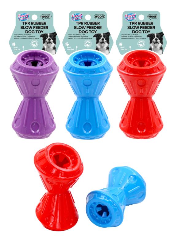 TPR rubber slow feeder interactive dog toy 13.5cm x 8cm in assorted colours for treat dispensing
