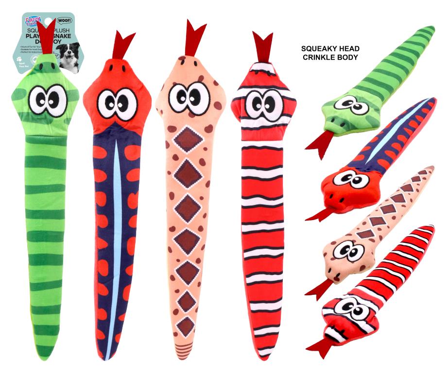 Plush crinkle body squeaky snake dog toy 46cm – interactive squeaky toy for dogs with crinkle material