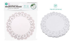 24PK White Paper Lace Round Series Decorative Doilies - 8.5"/21.6CM Diameter