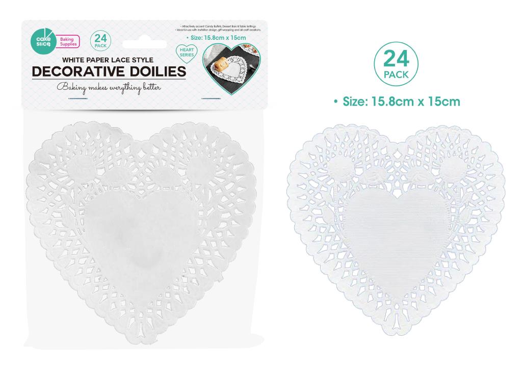 24PK White Paper Lace Heart Shaped Series Decorative Doilies - 15CM x 15CM
