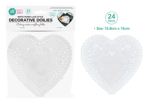 24PK White Paper Lace Heart Shaped Series Decorative Doilies - 15CM x 15CM