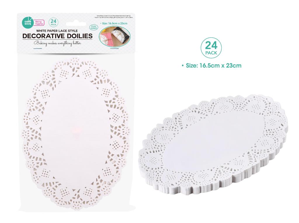 24PK White Paper Lace Oval Shaped Series Decorative Doilies - 16CM x 23CM