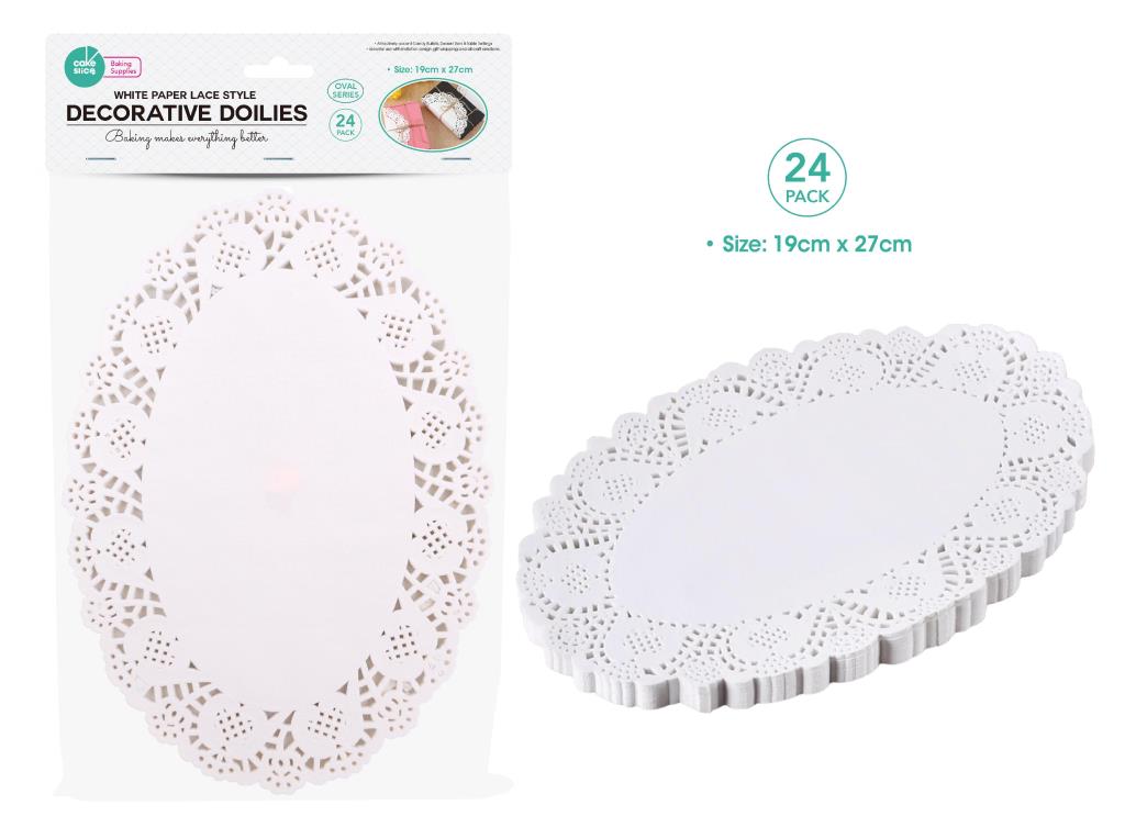 24PK White Paper Lace Oval Shaped Series Decorative Doilies - 19CM x 26.5CM