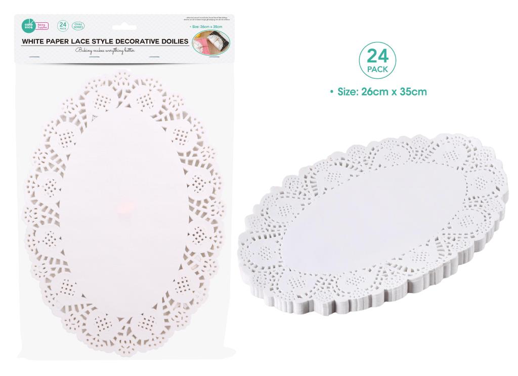 24PK White Paper Lace Oval Shaped Series Decorative Doilies - 26CM x 35CM
