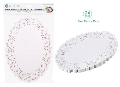 24PK White Paper Lace Oval Shaped Series Decorative Doilies - 26CM x 35CM