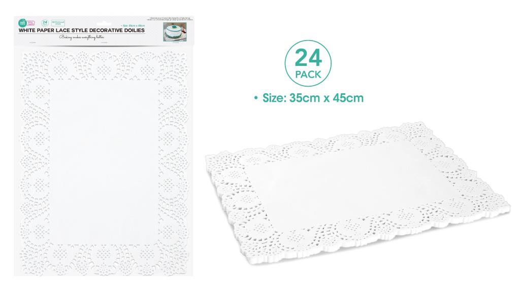24PK White Paper Lace Rectangular Decorative Doilies - 32CM x 45CM