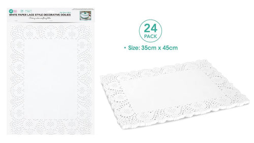 24PK White Paper Lace Rectangular Decorative Doilies - 32CM x 45CM