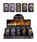 Colourful skull design novelty flip top refillable lighters in 5 assorted vibrant designs, 20-unit wholesale display
