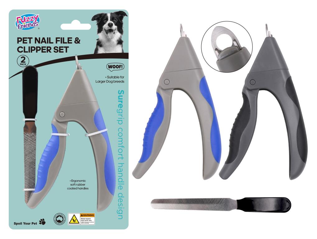 Jumbo 2-piece pet nail clipper and file set, 16.5cm heavy-duty clipper with emery file, for professional dog grooming