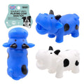 Soft vinyl squeaky cow dog toy 15x9x9cm with built-in squeaker, assorted designs for puppy chew play